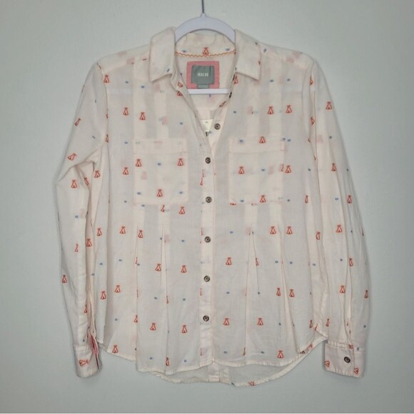 Anthropologie Maeve Women’s Teepee Miette Button Down Shirt Blouse Cotton Size 0 - Picture 1 of 8